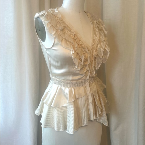 Bebe Ivory Cream Ruffled Satin Women's Top - Picture 4 of 12